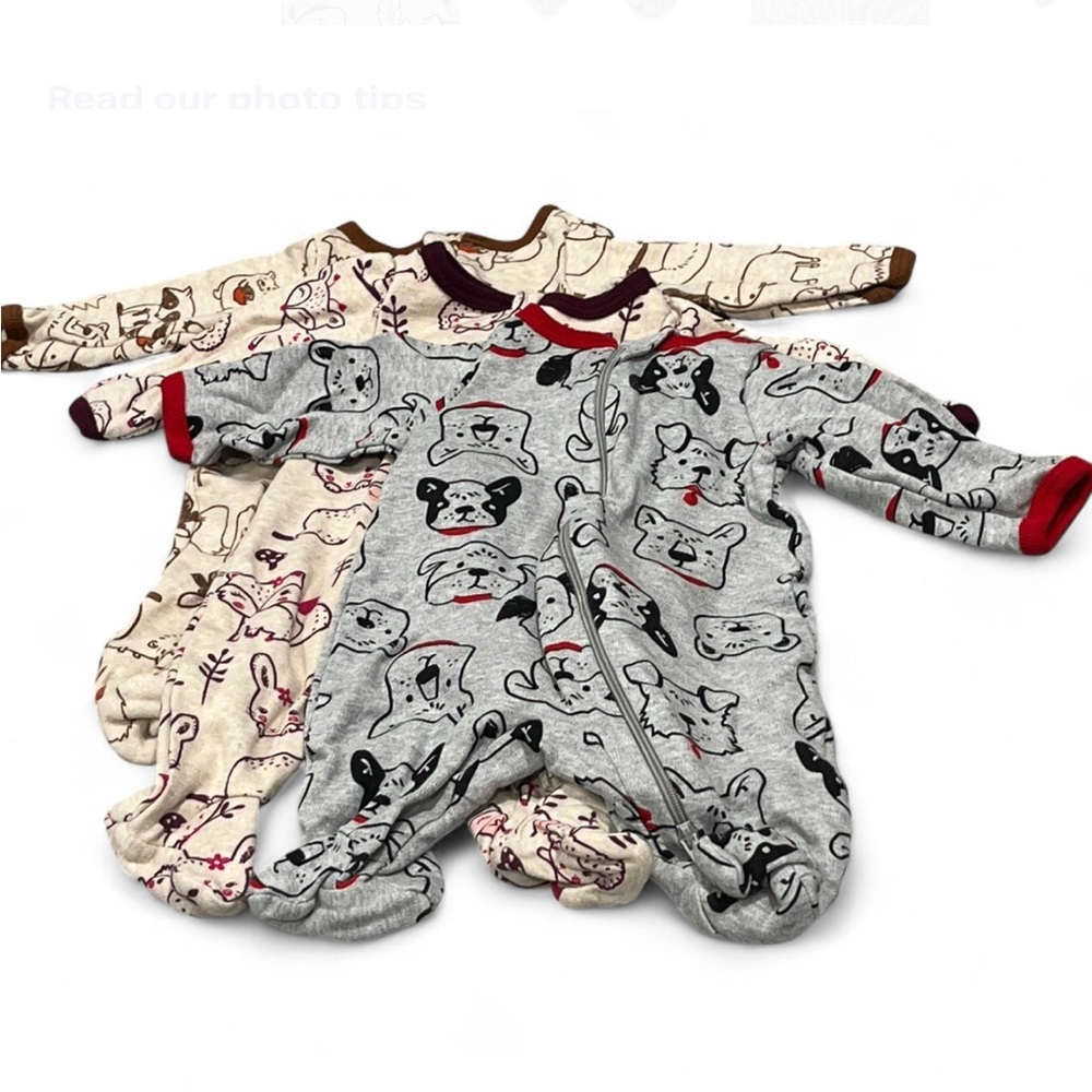 Wonder Nation Unisex Newborn Animal Print Footie Pajama, Bundle of 3